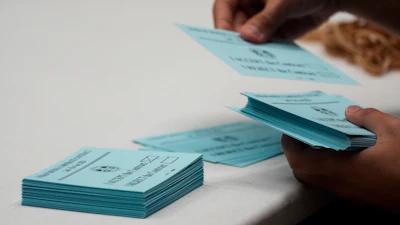 A volunteer sorts votes on a new contract offer from Boeing, Nov. 4, 2024, at the IAM District 751 Union Hall in Seattle.
