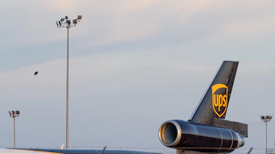 The tail engine of a UPS MD-11 at UPS Worldport at Louisville Muhammad Ali International Airport, Nov. 5, 2025, Louisville, Ky.