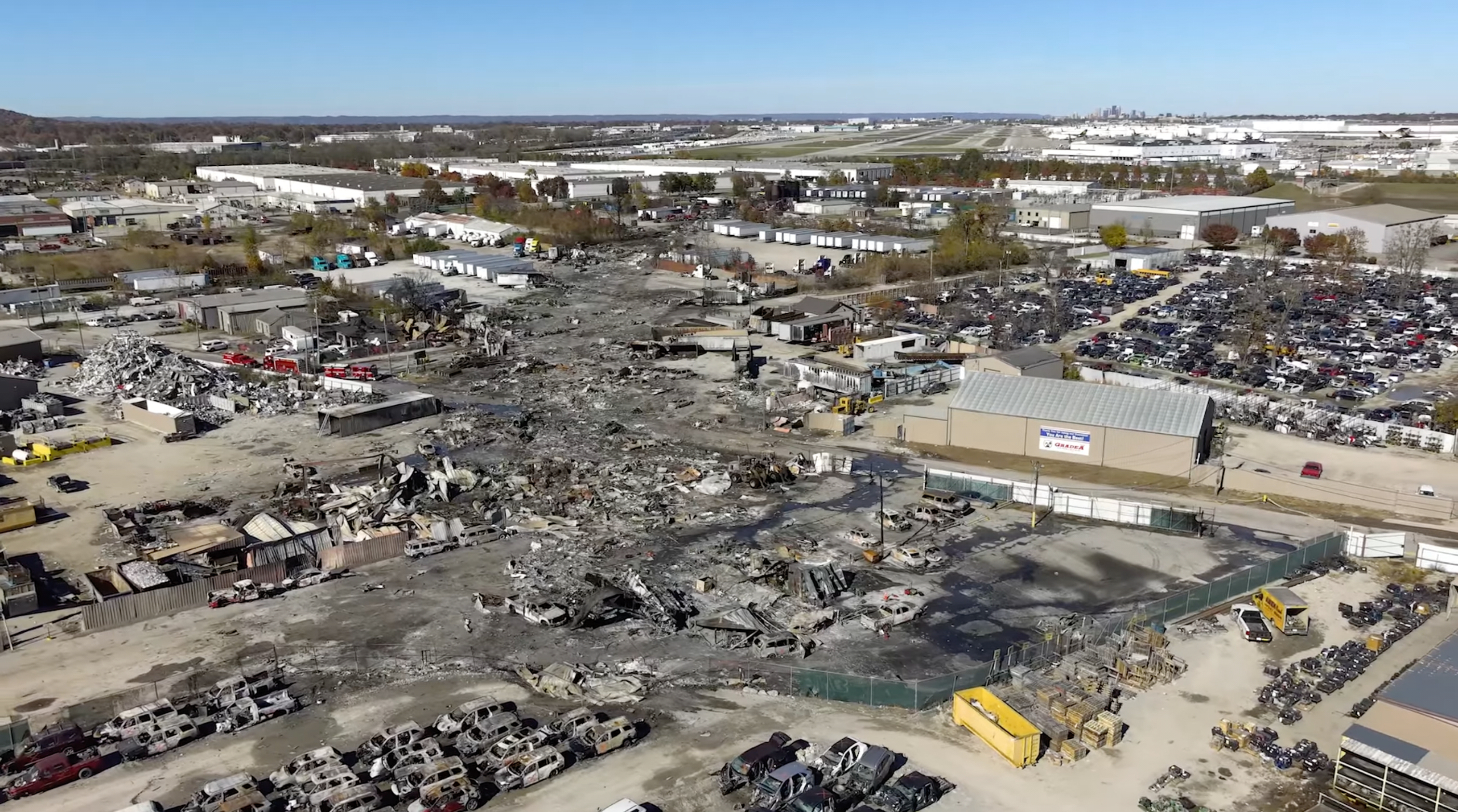The scene of a UPS plane crash in Louisville, Ky., Nov. 6, 2025.