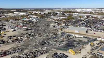 The scene of a UPS plane crash in Louisville, Ky., Nov. 6, 2025.