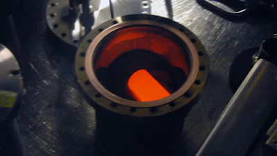 The nuclear heat source for the Mars Curiosity rover, part of a radioisotope thermoelectric generator, is encased in a graphite shell. The fuel glows red hot because of the radioactive decay of plutonium-238.