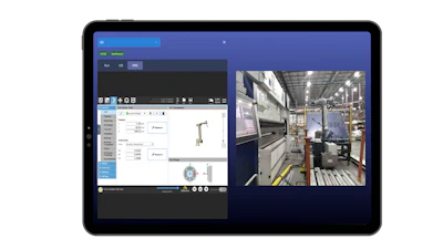 The Olis app enables Mid Atlantic Machinery to access a live video feed of their cells in the field, including system logs and diagnostic data. The integrator can also access the teach pendant of the robot &ndash; here a UR20 from Universal Robots &ndash; to help guide and teach customers.