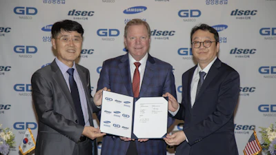 Pictured from left to right: Mr. Seogyong (SY) Youn, DSEC President; Dave Carver, NASSCO President; Mr. Joonyun Kang, Samsung Director of the Eco Business Team