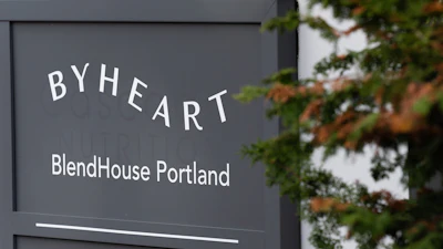 A sign for ByHeart, a manufacturer of organic baby formula, is displayed outside a building that houses a plant for the company on Tuesday, Nov. 11, 2025, in Portland, Ore.