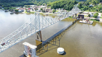 This undated photo provided by the Iowa Department of Transportation on Dec. 18, 2025, shows the Mississippi River Bridge, also known as the Black Hawk Bridge, in Lansing, Iowa.