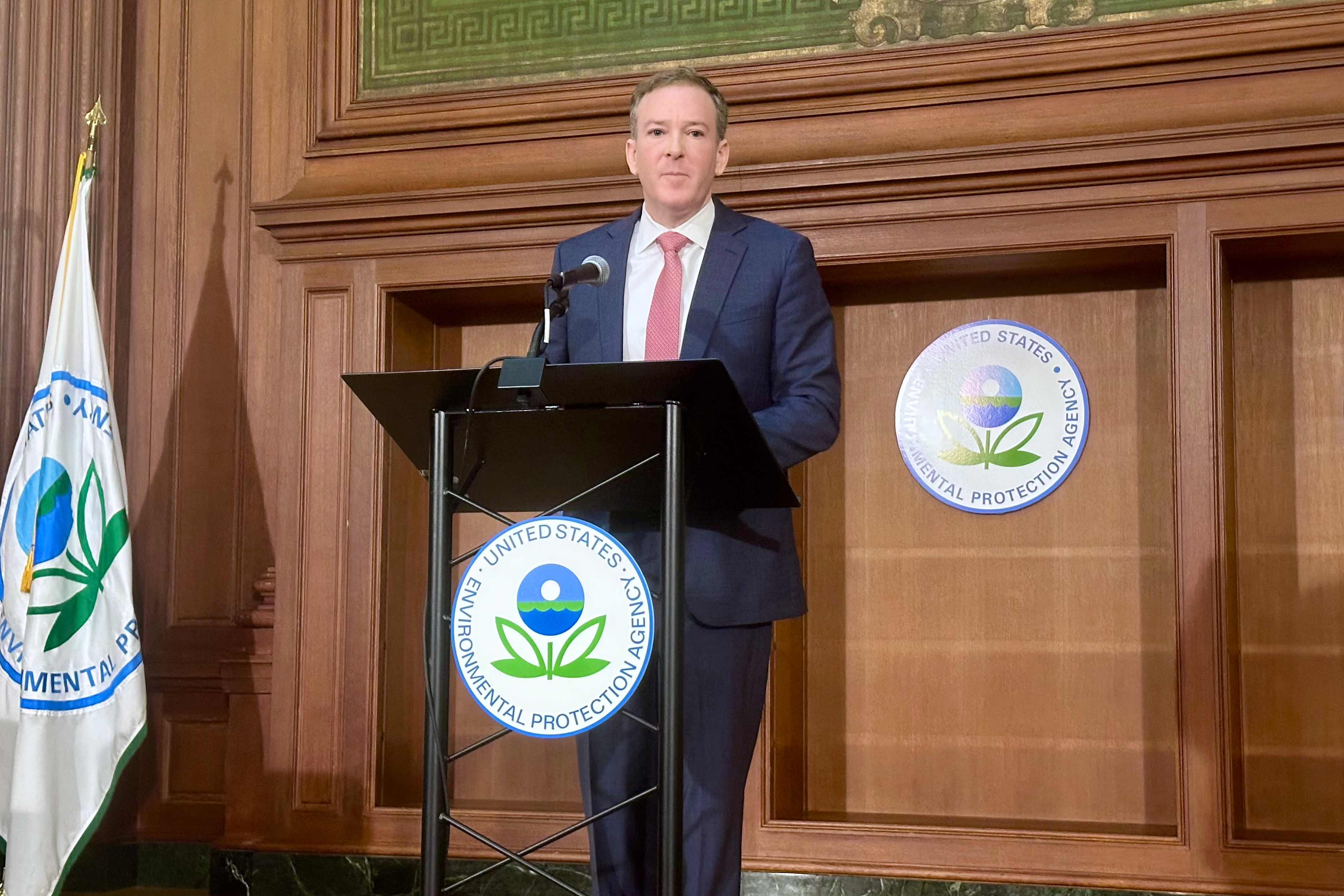 Environmental Protection Agency director Lee Zeldin speaks at a news conference Monday, Nov. 17, 2025, in Washington.