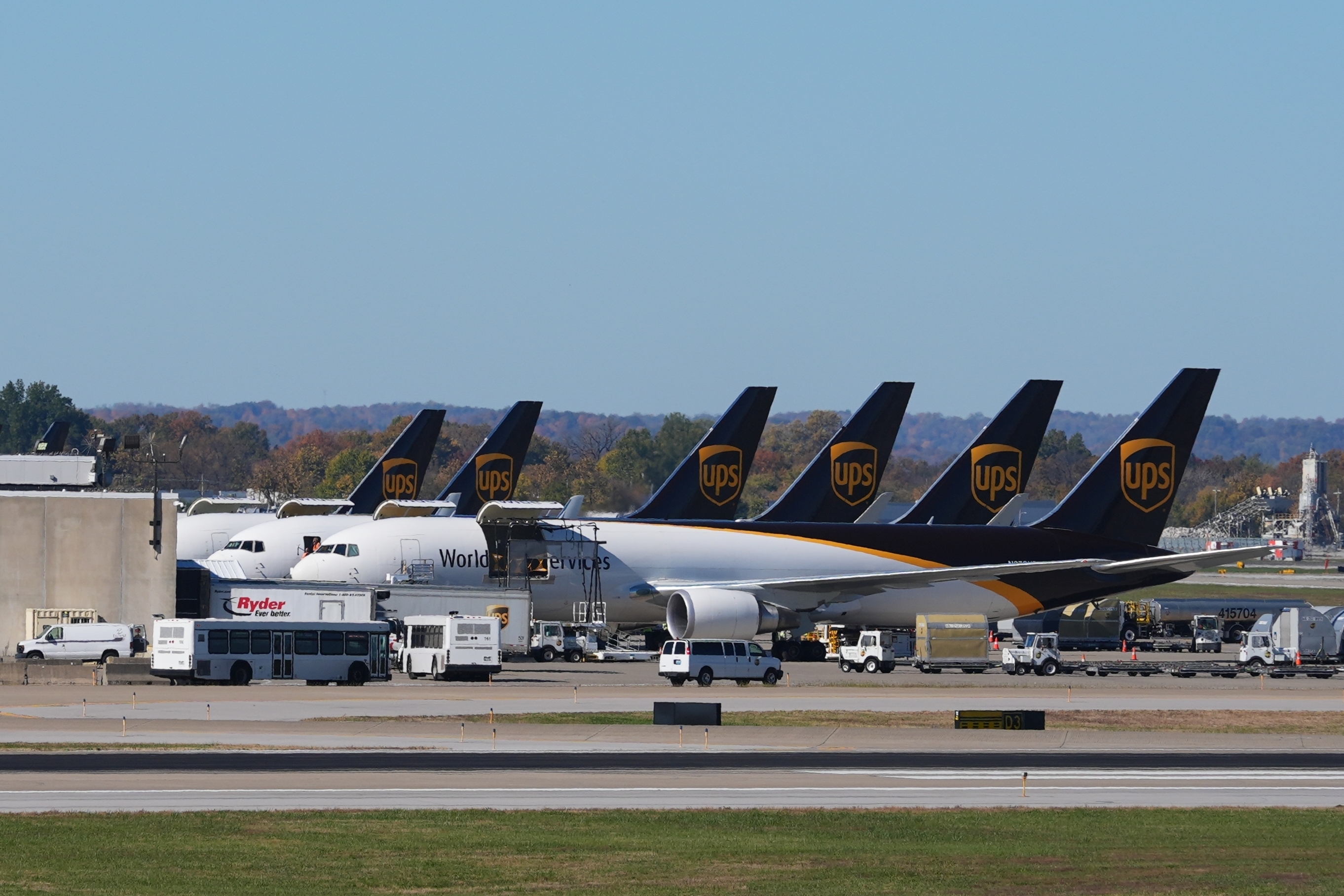 UPS jets are parked at the Worldport package sorting complex at Louisville Muhammad Ali International Airport, Thursday, Nov. 6, 2025, in Louisville, Ky.