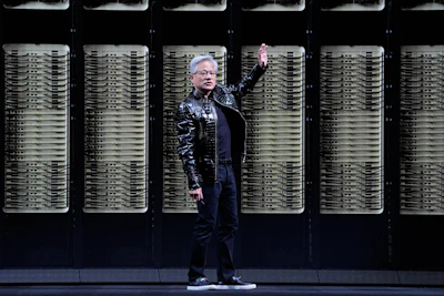 Nvidia founder and CEO Jensen Huang speaks about the NVIDIA Rubin AI super computing platform during a Nvidia news conference ahead of the CES tech show Monday, Jan. 5, 2026, in Las Vegas.