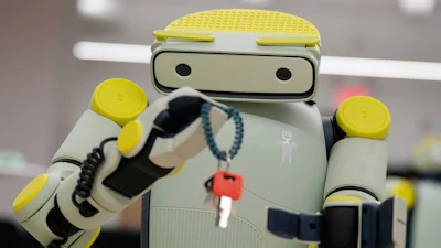 While being operated remotely, Fauna Robotics' new robot named Sprout shows off its dexterity in New York, Wednesday, Jan. 14, 2026.