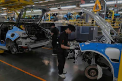 Workers assemble the Zeekr 001 EV models at the Chinese automaker Zeekr assembly plant in Ningbo, east China's Zhejiang Province, April 17, 2025.