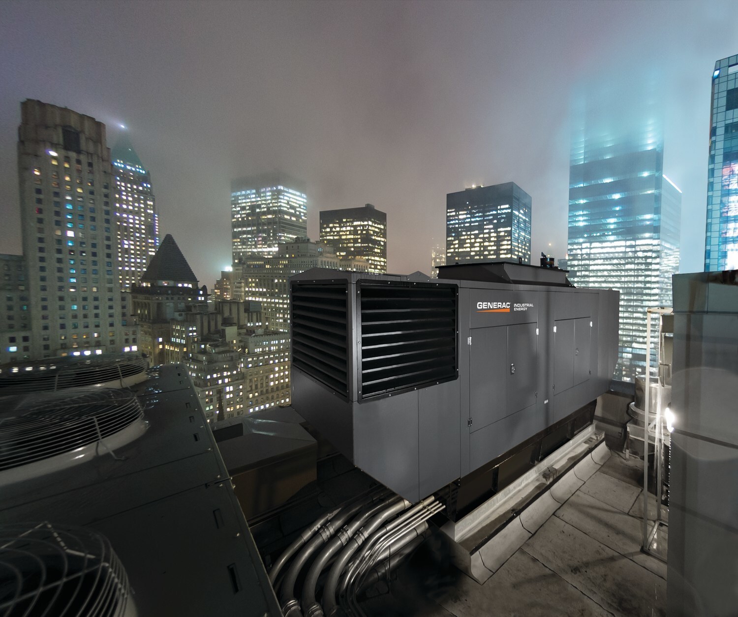 A rooftop industrial generator.