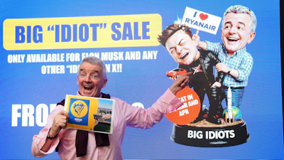 Ryanair Group CEO Michael O'Leary poses during a press conference in Dublin, Ireland, Wednesday, Jan. 21, 2026.