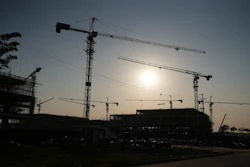 Multiple cranes are placed at a construction site at Yen Phong Industrial Park in Bac Ninh province, Vietnam, on Dec. 26, 2025.