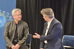 Nvidia CEO Jensen Huang (left) and Dassault Systèmes CEO Pascal Daloz at 3DEXPERIENCE World in Houston, Texas.