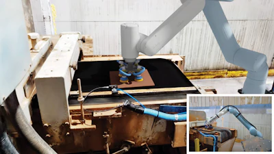 Built on ABB Robotics' technology, California-based robotic workforce company, WORKR, trains its robots with synthetic data using NVIDIA Omniverse libraries, which are deployed without operators needing to know any programming. Real world image (bottom right) vs simulation.