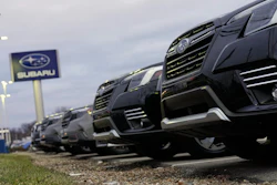 Subarus at a dealership on the Bedford Auto Mile, Bedford, Ohio, Feb. 20, 2026.