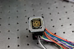 The team fit sensors built with their new field-effect transistor design onto integrated circuit boards, like the one pictured here, in order to test sensing accuracy and sensitivity.