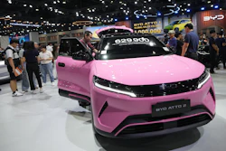 BYD's electric vehicle ATTO2 is on display during the Bangkok Motor Show in Nonthaburi, Thailand, Wednesday, April 1, 2026.