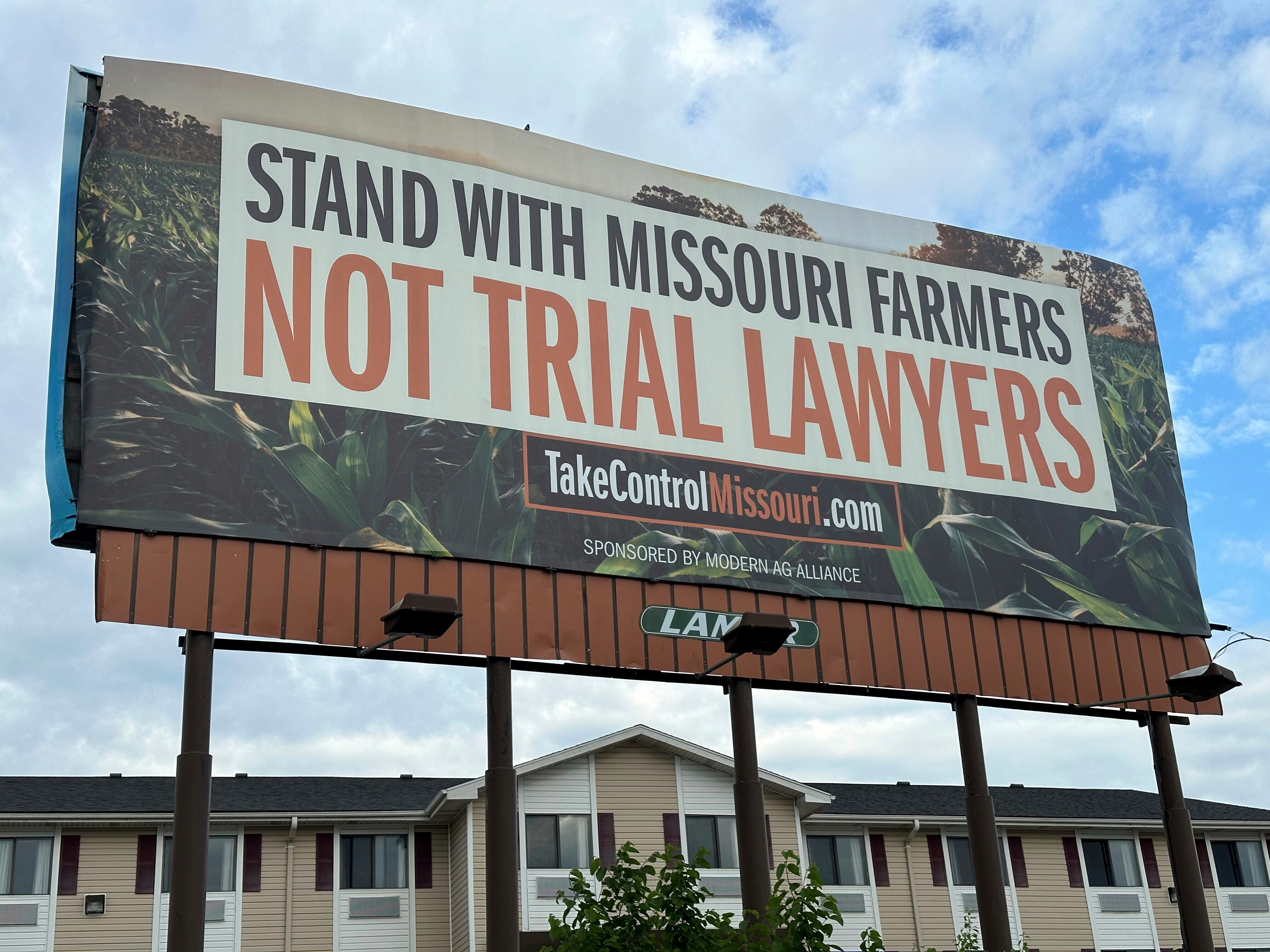 A billboard supporting legislation that would provide legal protection to manufacturers of pesticides, Jefferson City, Mo., May 13, 2024.