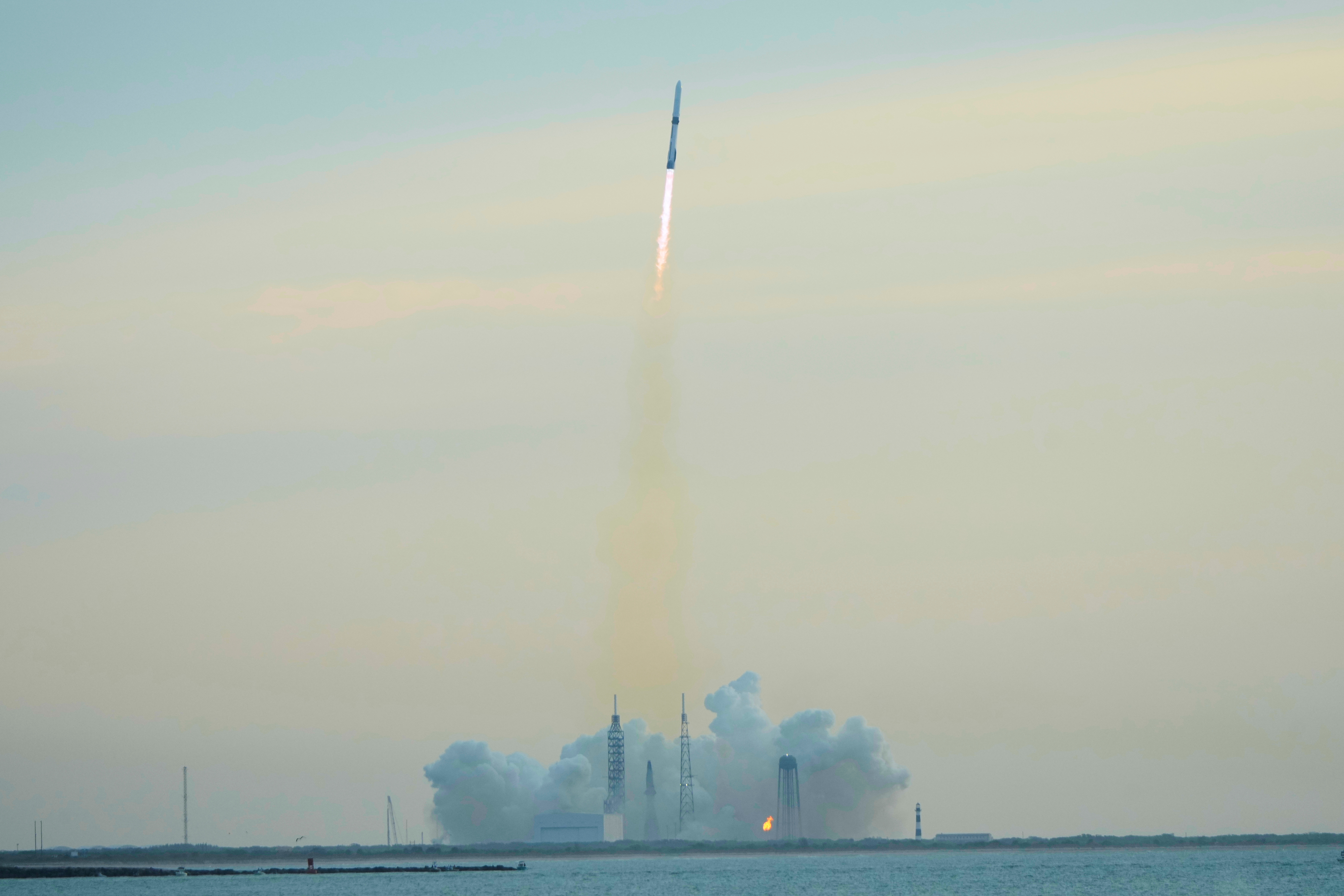 The Blue Origin New Glenn rocket lifts off from LC36 at the Cape Canaveral Space Force station, Sunday, April 19, 2026, in Cape Canaveral, Fla.