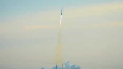 The Blue Origin New Glenn rocket lifts off from LC36 at the Cape Canaveral Space Force station, Sunday, April 19, 2026, in Cape Canaveral, Fla.