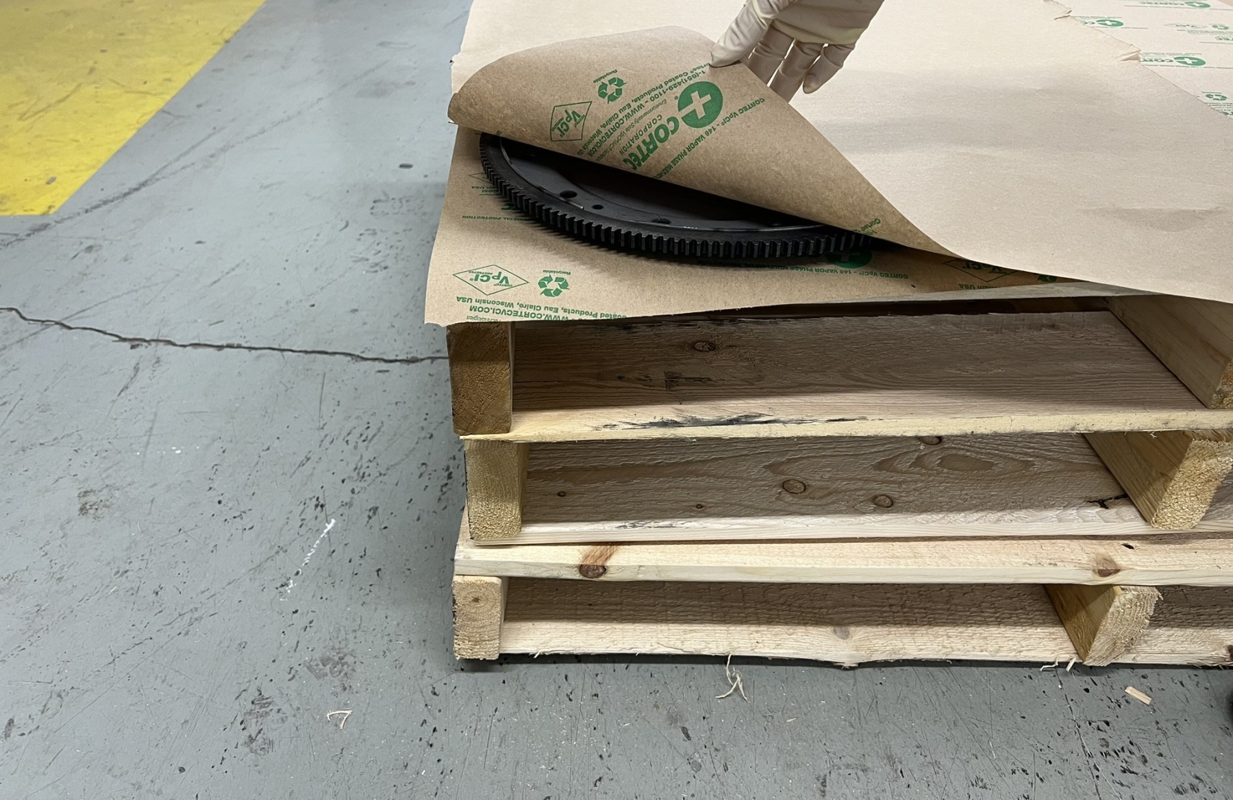 Cortec’s CorShield VpCI-146 Paper can be used to interleave entire pallets of parts.