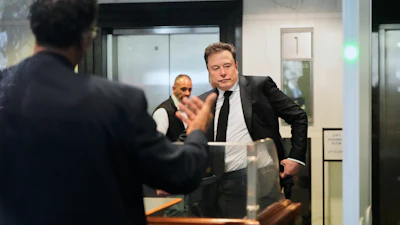 Elon Musk arrives at the U.S. District Court in Oakland, Calif., Tuesday, April 28, 2026.