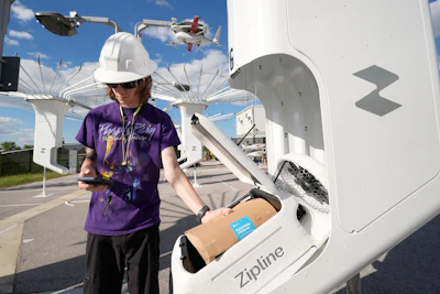 A Zipline employee loads a drone with an order at a Walmart store in Pea Ridge, Ark., Friday, Sept. 26, 2025.