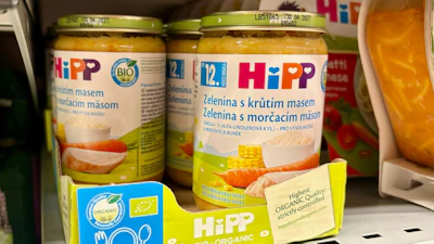 A view of HIPP baby food on a shelf, in Ceske Budejovice, Czech Republic, Sunday, April 19, 2026.