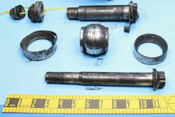 This photo released by the National Transportation Safety Board (NTSB) on Nov. 20, 2025, shows the spherical bearing and other pieces of the damaged mount of the engine that flew off a UPS cargo plane in Louisville, Ky., on Nov. 4, 2025.