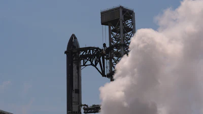 SpaceX's latest version of its mega rocket Starship is prepared for a test flight from Starbase, Texas, Wednesday, May 20, 2026.