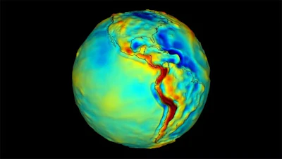 NASA is developing a quantum gravity sensor to improve maps like this one that shows differences in the strength of gravity at different places on Earth.