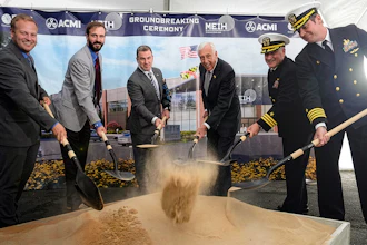 (Left to right) Indian Head Mayor Brandon Paulin, ETC President and CEO Will Durant, ACMI Properties CEO David Dowell, U.S. Representative Steny Hoyer (MD-05), Commander Robert Lusk from NSA South Potomac, NSWC Indian Head Commanding Officer Captain Stephen Duba