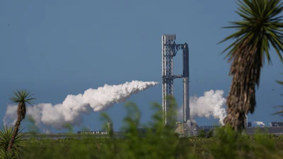 SpaceX's mega rocket Starship is prepared for a test flight that was later delayed in Starbase, Texas, Thursday, May 21, 2026.
