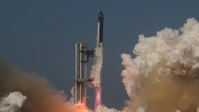 SpaceX's Starship rocket lifts off during a test flight from Starbase, Texas, Friday, May 22, 2026.