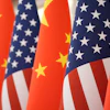 The U.S. and Chinese flag at the Great Hall of the People prior to the state dinner of President Donald Trump and Chinese President Xi Jinping on May 14, 2026, in Beijing.
