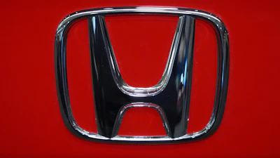 This is the Honda logo on a Honda Civic Sport Touring automobile on display at the Pittsburgh International Auto Show in Pittsburgh, Feb. 14, 2025.