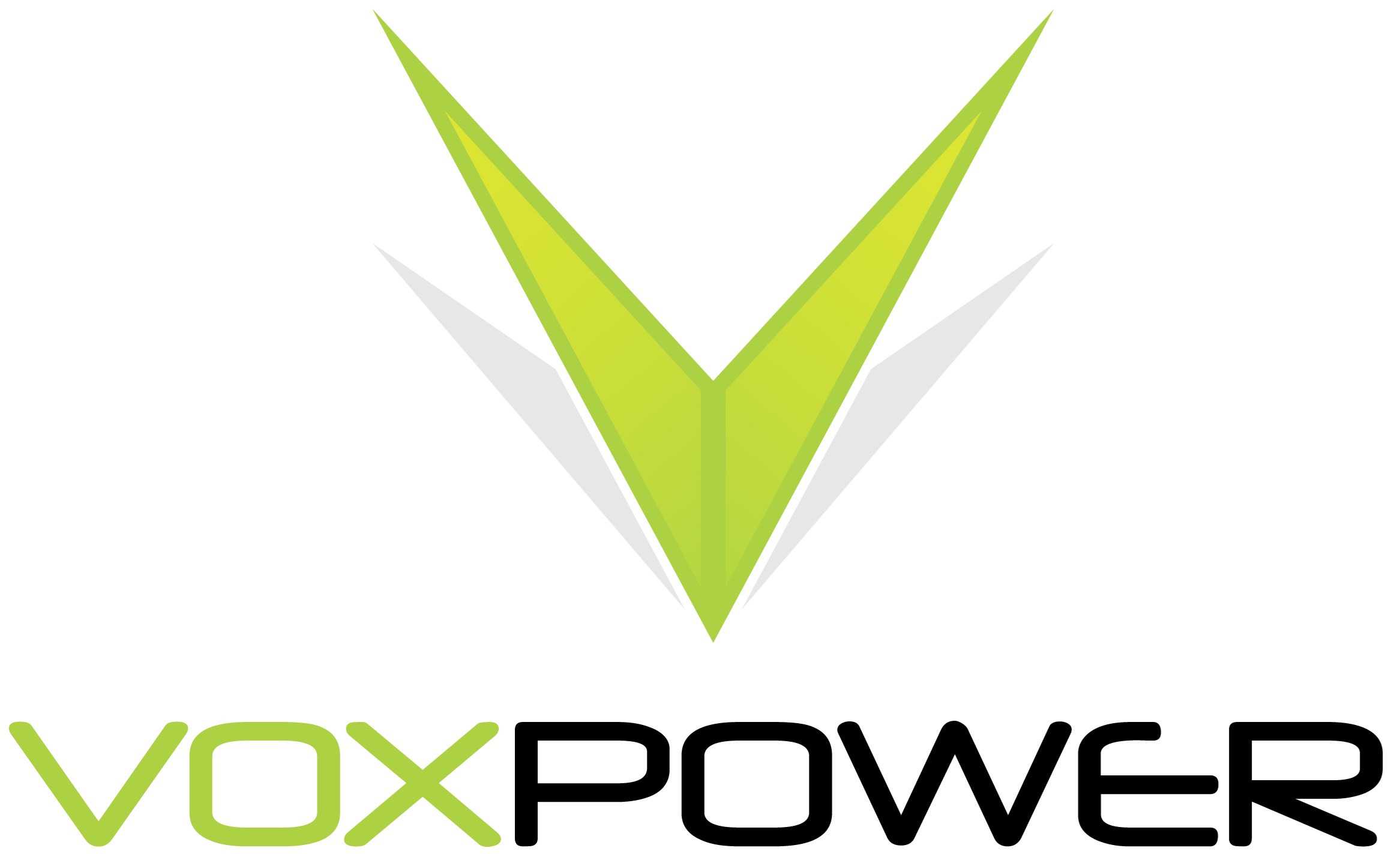 Vox Power logo featuring a lime green checkmark symbol with black text wordmark