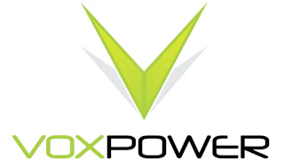 Vox Power logo featuring a lime green checkmark symbol with black text wordmark