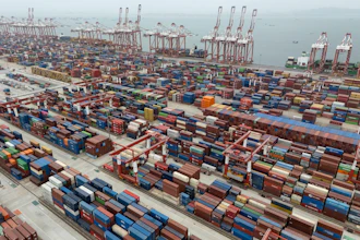 Shipping containers at the Guangzhou Port, Nansha district, China, April 17, 2025.