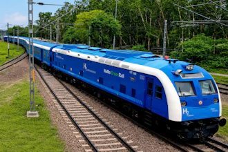 This photo shared by Indian Ministry of Railways on X shows India's first indigenously built hydrogen-powered train named the “NaMo Green Rail,” at Jind, in the Indian state of Haryana, Thursday, July 16, 2026.