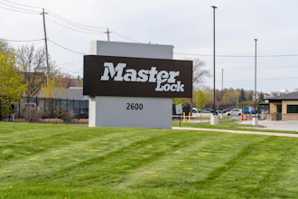 Outside of Master Lock's plant in Milwaukee, Wisconsin, on May 3, 2023.