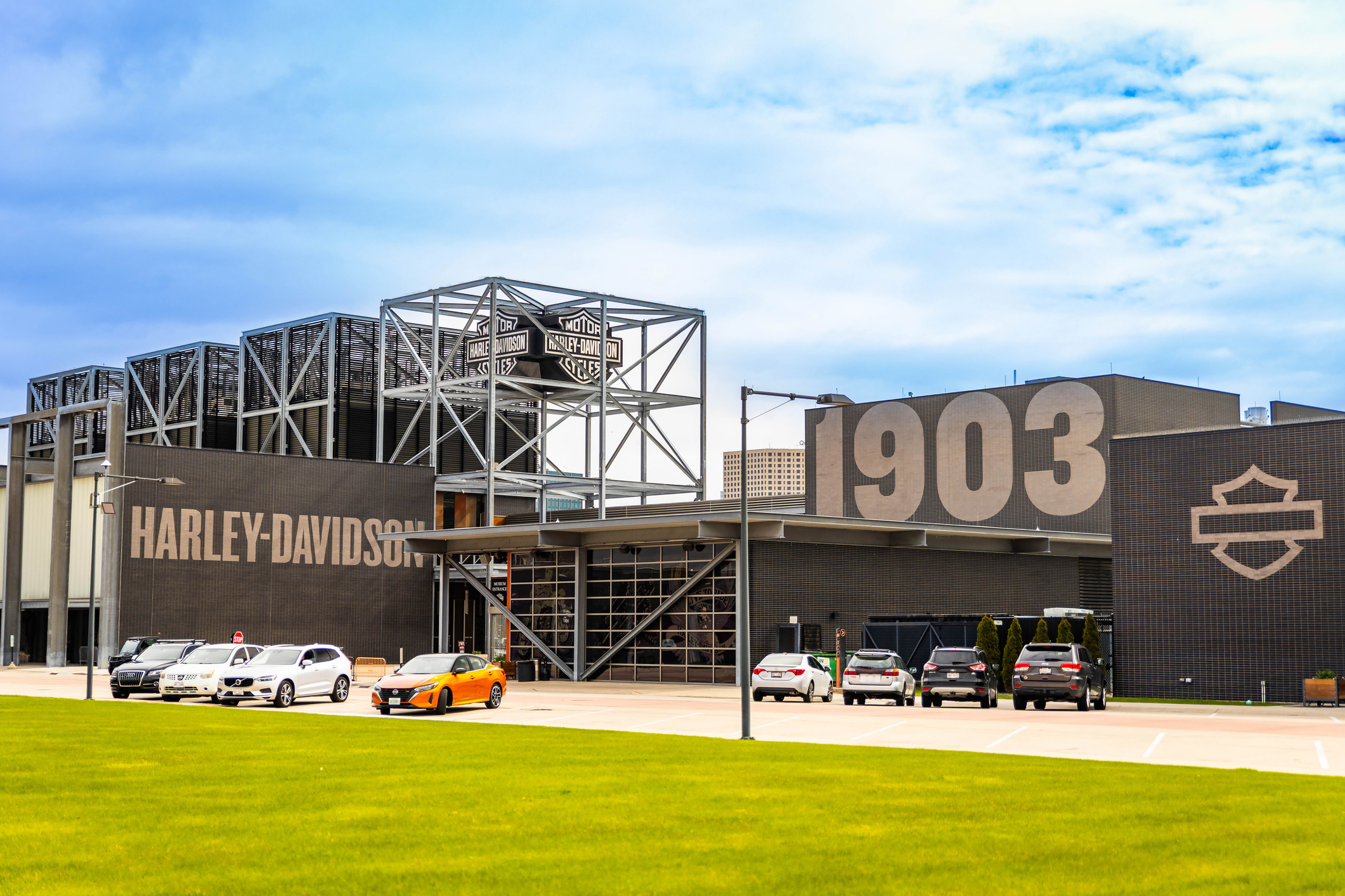 The Harley Davidson Museum in Milwaukee in Spring 2025.