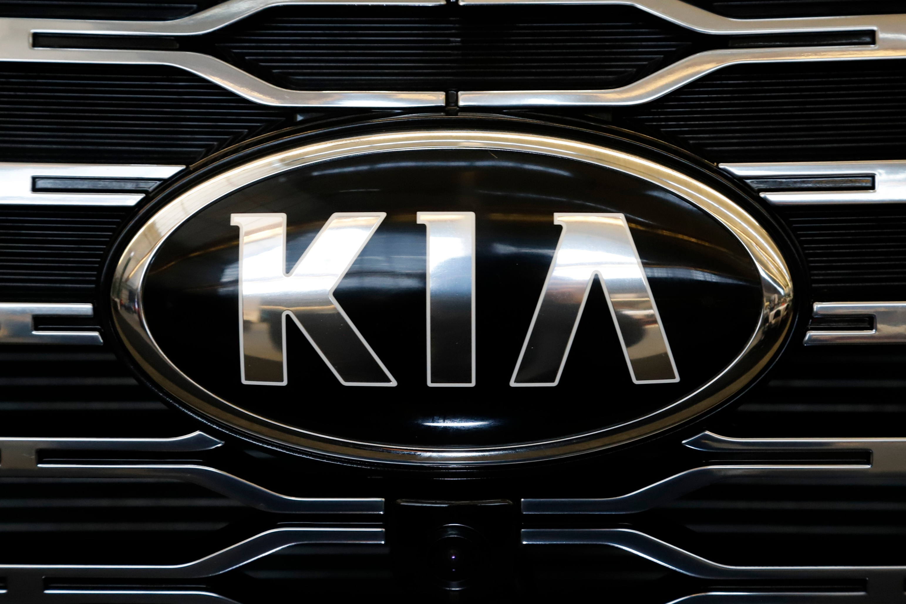 The front grill of a 2020 KIA Telluride is on display at the 2020 Pittsburgh International Auto Show, Feb.13, 2020 in Pittsburgh.