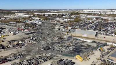 This photo provided by the National Transportation Safety Board shows UPS plane crash scene on Nov. 6, 2025 in Louisville, Ky.