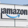 An Amazon company logo marks the facade of a building, March 18, 2022, in Schoenefeld near Berlin.