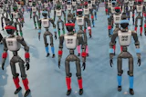 Robots are prepared ahead the opening ceremony of the World Humanoid Robot Games in Beijing, Saturday, Aug. 22, 2026.
