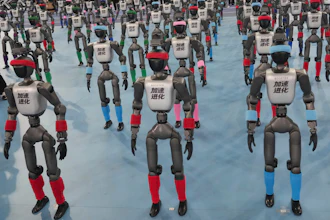 Robots are prepared ahead the opening ceremony of the World Humanoid Robot Games in Beijing, Saturday, Aug. 22, 2026.