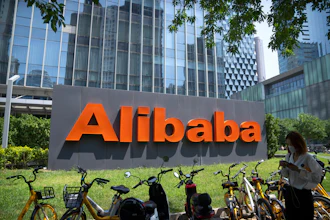 The logo of Chinese technology firm Alibaba is seen at its office in Beijing, Aug. 10, 2021.