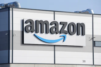 An Amazon logo on the facade of a building in Schoenefeld, Germany, March 18, 2022.